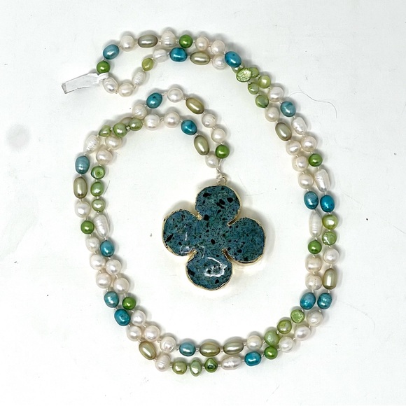 Turquoise & Green Pearl Necklace - Picture 1 of 5